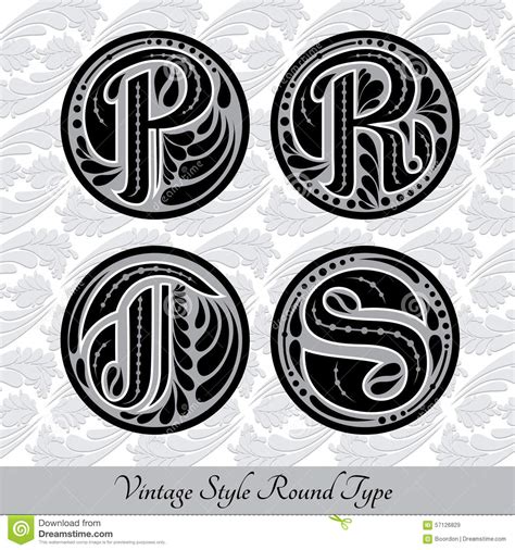 Set Of Calligraphic Capital Letters With Abstract Pattrn Into Round