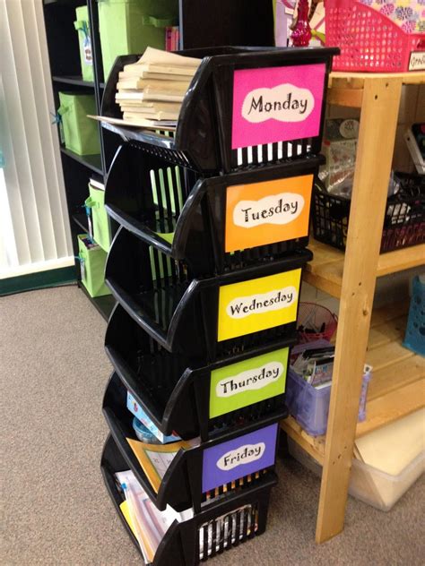 Organize Classroom Materials For The Entire Week In Storage Bins