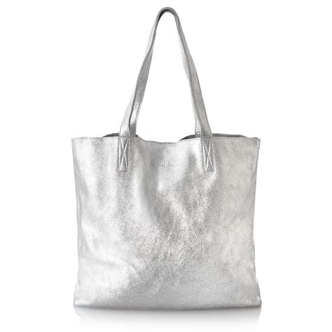 Silver Crackle Metallic Leather Handbag Oliver Bonas