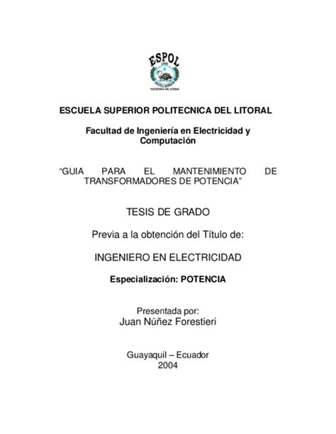 Pdf Guía Para El Mantenimiento De Transformadores De Potencia