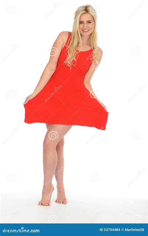 Attraktive Sexy Nette Junge Blondine Die Kurzen Roten Mini Dress