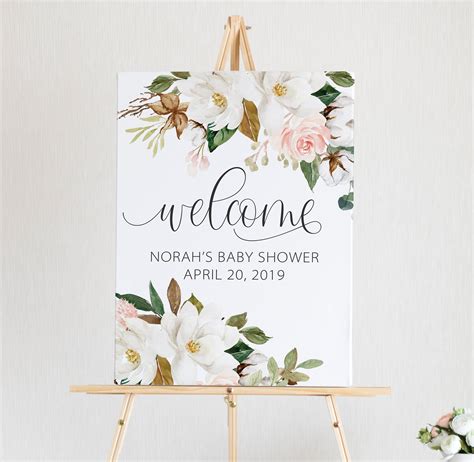Rustic Baby Shower Welcome Sign Magnolia Baby Shower Decor Custom