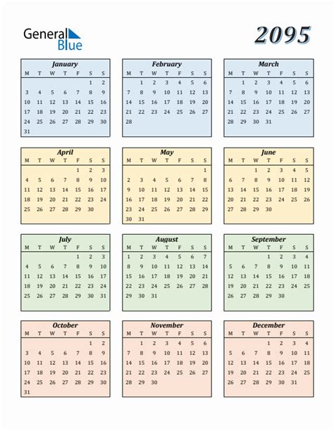 2095 Calendar With Monday Start