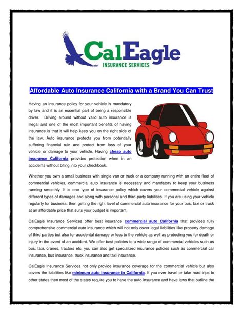 $15,000 per person / $30,000 per accident minimum. PPT - Affordable Auto Insurance California with a Brand ...