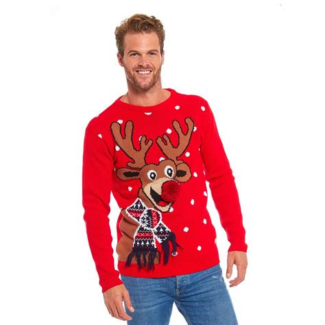 Mens Funny Christmas Sweater With Reindeer Pom Pom Nose Christmas Sweater Men Mens Funny