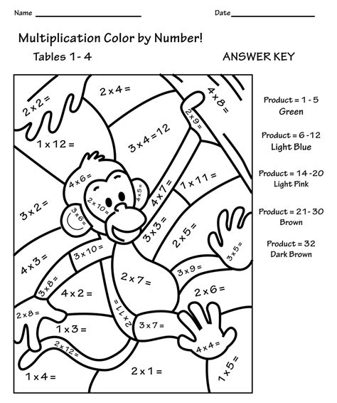 Free Printable Multiplication Coloring Worksheet
