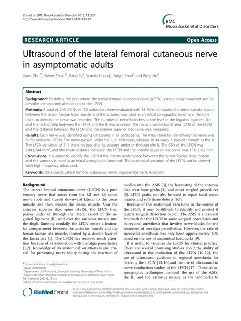 Pdf Ultrasound Of The Lateral Femoral Cutaneous Nerve In Asymptomatic