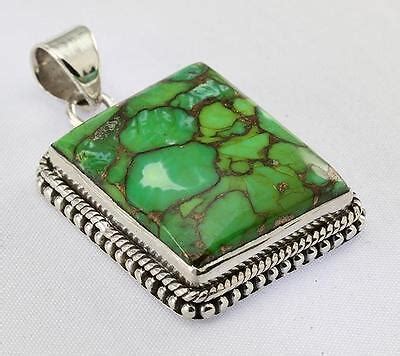 Green Copper Turquoise Pendant Silver Artisan Jewelry Collection