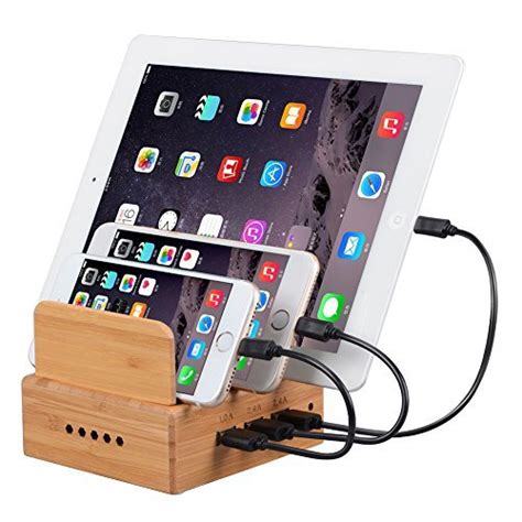 Othoking Bamboo Charging Station 3 Ports For Iphone Ipad Android