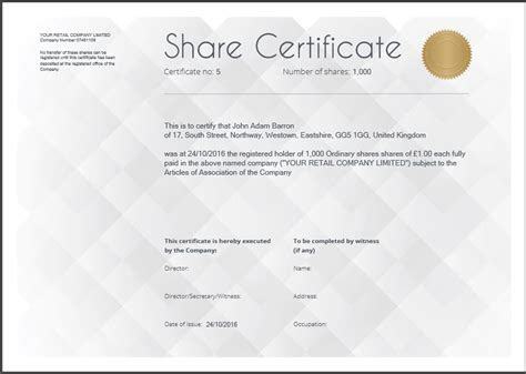 Share Certificate Template Ireland