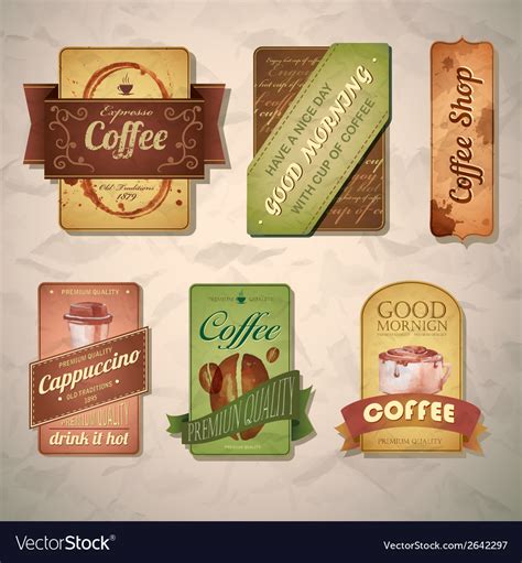 Set Vintage Decorative Coffee Labels Royalty Free Vector