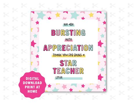 Starburst Teacher Appreciation Printable Teacher Etsy
