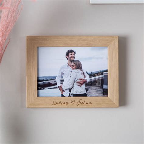 Couples Love Heart Engraved Oak Photo Frame By No Ordinary T