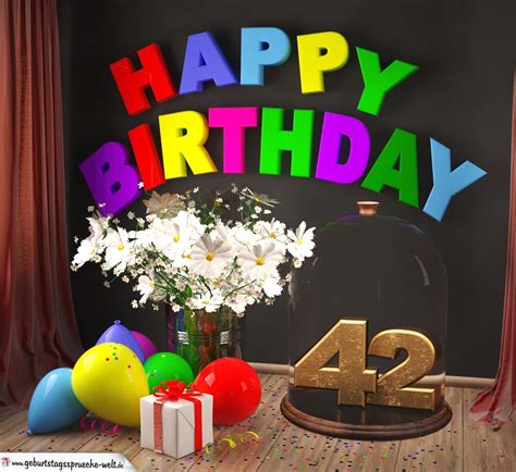 Happy Birthday 42 Jahre Glückwunschkarte Mit Margeriten Blumenstrauß