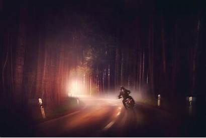 Dark Motorcycle Digital Road Biker Woods Wallpapers
