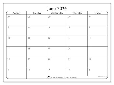 Calendar June 2024 Working Days Ms Michel Zbinden Sg