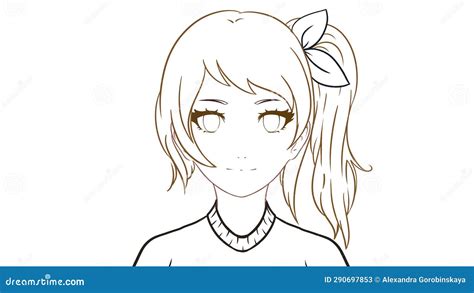 Side View Portrait Of Cute Anime Girl With Single Ponytail Stock