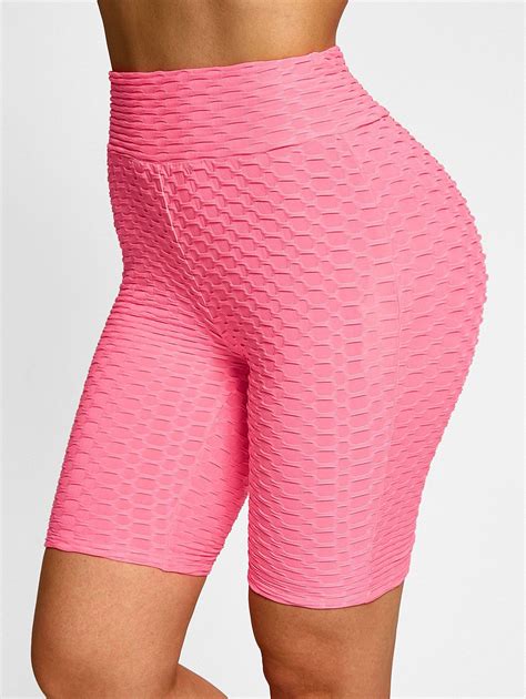 32 Off 2021 High Waisted Butt Lift Textured Biker Shorts In Light Pink Dresslily