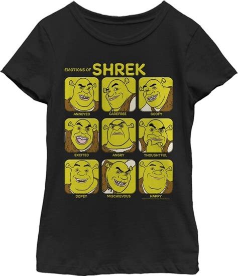 Girls Shrek Shreks Emotions Chart T Shirt Black Large Shopstyle