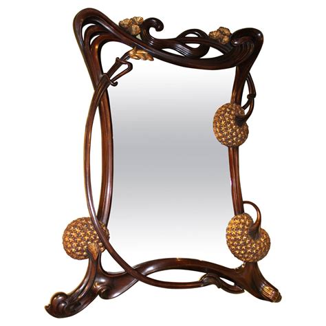 Carved Mahogany Art Nouveau Style Mirror With Gilded Flora At 1stdibs