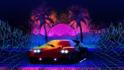 Synthwave 1980s Car Retrowave Pop Up Headlights Lamborghini
