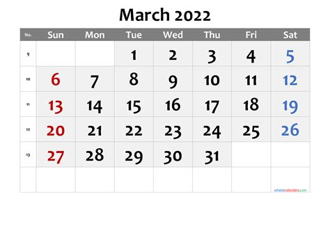 Free Printable March 2022 Calendar 6 Templates