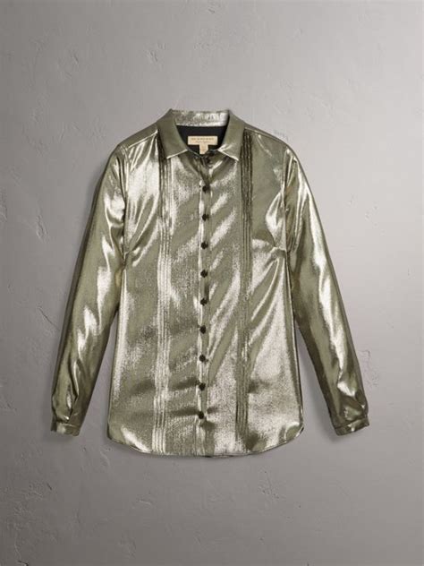 A Softly Tailored Silk Lamé Shirt Pintucks Delicately Detail The Front