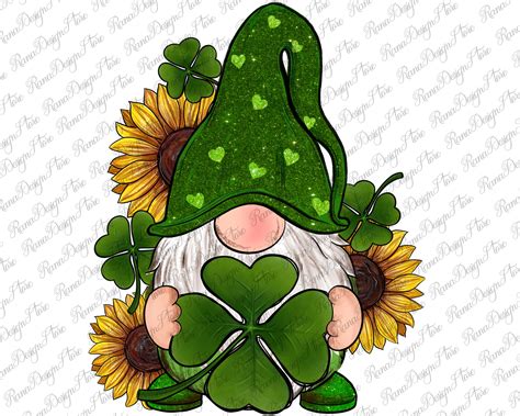 St Patricks Day Shamrock Gnome With Sunflowers Png Etsy