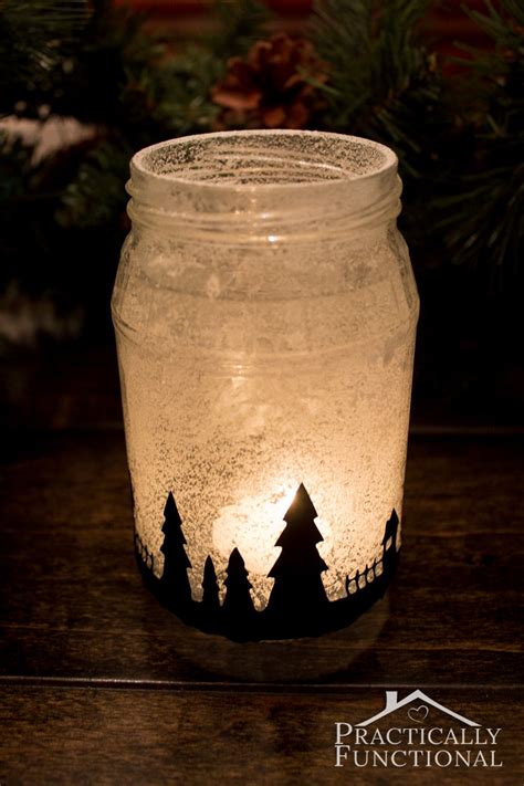 5oz christmas gift decorated glass containers. Snowy Christmas Village Silhouette Candle Jars