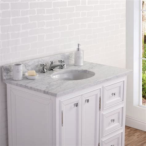 36 Inch Wide Pure White Single Sink Carrara Marble Bathroom Vanity With