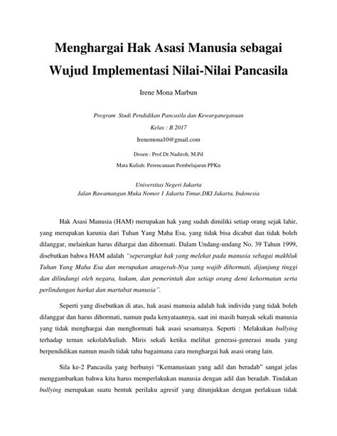 Pdf Menghargai Hak Asasi Manusia Sebagai Wujud Implementasi Nilai Nilai Pancasila