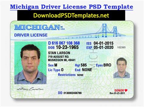 Michigan Drivers License Template Psd Fake Id Card 2023