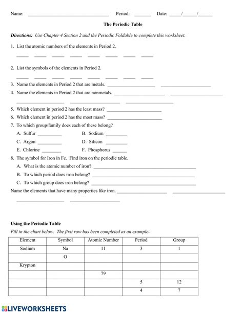 Circle the element with the largest atomic radius and put a square around the element with the smallest atomic radius: The Periodic Table Worksheet worksheet