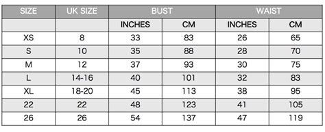 Uk Dress Size Chart