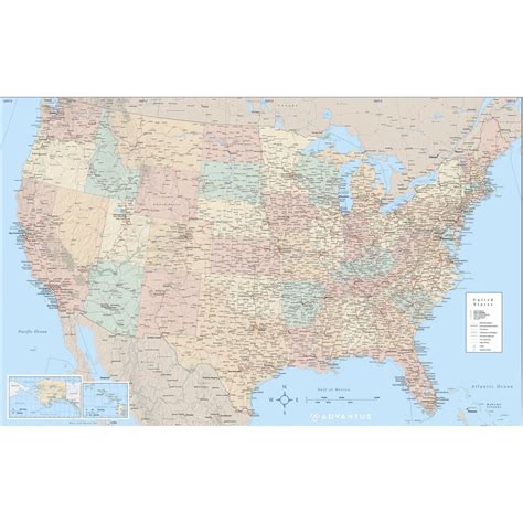 Advantus Laminated Usa Wall Map Width X Height Assorted