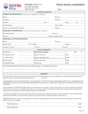 printable truck rental agreement forms  templates