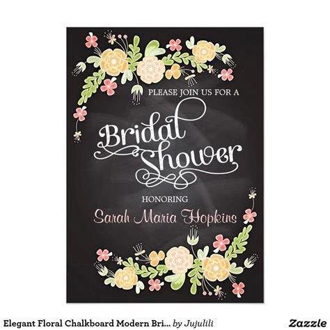 Elegant Floral Chalkboard Modern Bridal Shower Invitation Zazzle