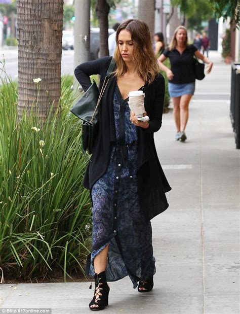 Jessica Alba Wears Her Maxi Dress With Lace Up Wedges Hit Or Miss