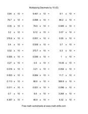 There are many operations with decimals worksheets throughout the page. Multiplying Decimals by 10 (G) Worksheet for 5th Grade ...