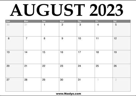 2023 August Printable Calendar