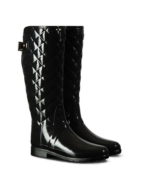 Hunter Original Refined Tall Quilted Gloss Wellington Boots Black At