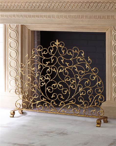 Italian Gold Double Scroll Single Panel Decorative Fireplace Screen Neiman Marcus