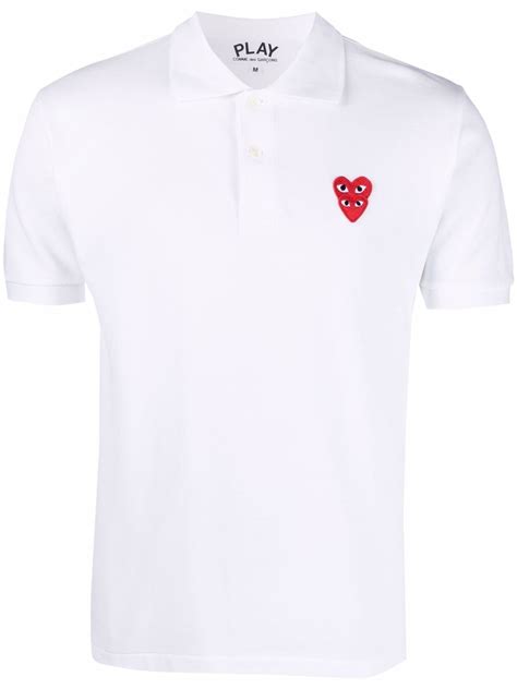 Comme Des Garçons Play double heart Patch Polo Shirt Farfetch