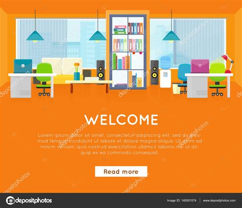 Welcome Office Banner Modern Office Interior Stock Vector Image By