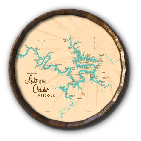 Lake Of The Ozarks Missouri With Mile Markers Barrel End Map Art