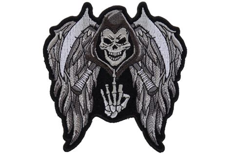 Reaper Skull Wings Middle Finger Patch Biker Skull Patches By Ivamis