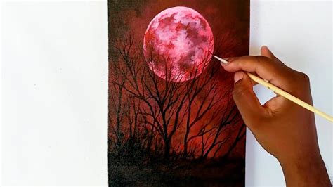 Blood Moon In The Night Sky Painting Acrylic Painting Landscape Youtube