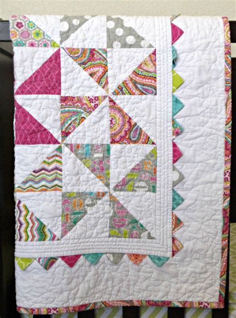 Bright Colored Baby Pinwheel Quilt With A Prairie Point Etsy