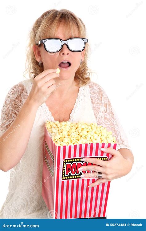 Amazed Woman With Popcorn And 3D Glasses Stock Photo Image Of Eyes