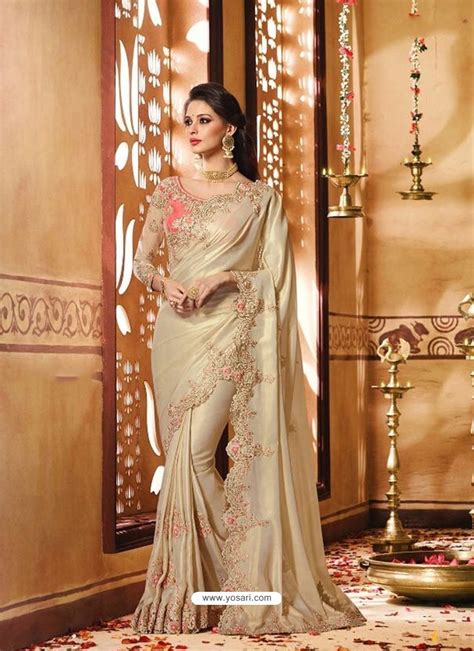 K817 Sari Indian Ethnic Designer Golden Silk Embroidery Saree For Party Wear Get Great Savings